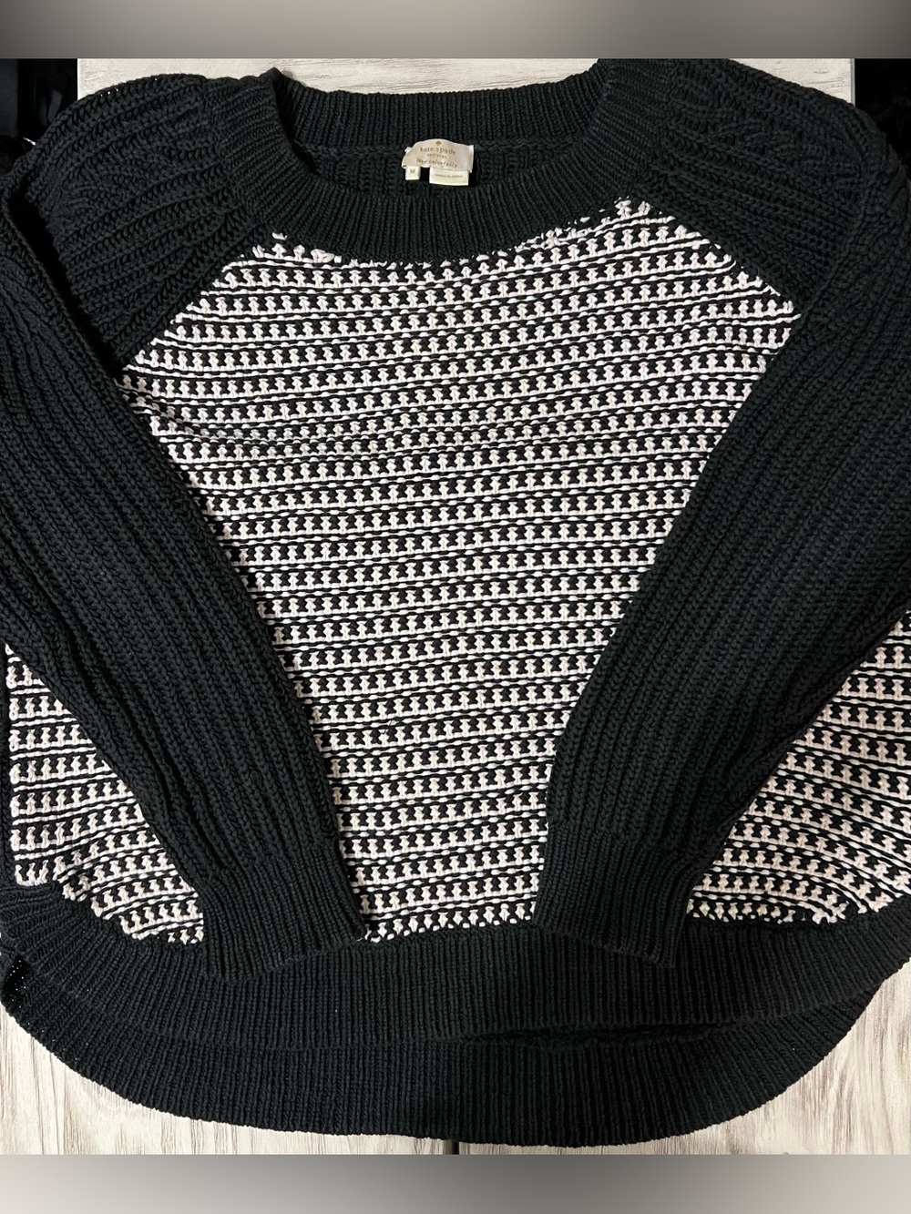 Kate Spade New York Live Colorfully Chunky Knit Sweater Size M Navy Cream Pink